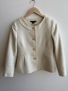 Theory Tessen Tweed Jacket Cream Wool Blend UK 6 / US 2-4 | Button Front Blazer